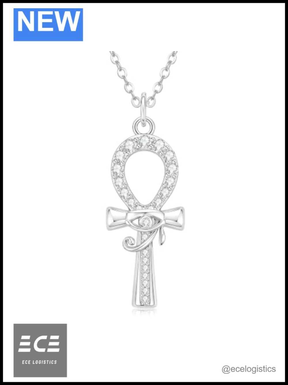 Moissanite Eye of Horus Ankh Cross Pendant Necklace Gold Plated Brass